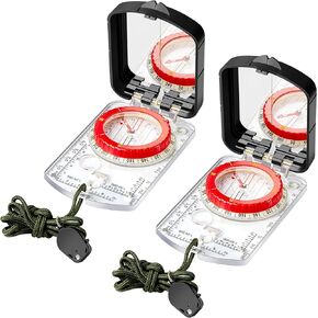 2 Pcs Sighting Compass Mirror Adjustable Declination Compass for Hiking Orienteering Compass Map Reading Compass for Kids Camping Backpacking Survival Navigation Hunting Mountaineering