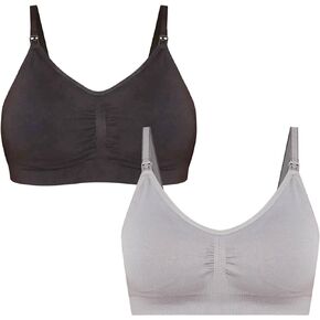 Motherhood Maternity Women's Full Busted Seamless Clip Down Nursing Bra, Black/Grey 2 Pack