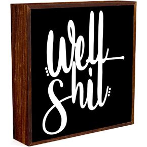 Funny Bathroom Sign Wooden Box Decorative，Humor Toilet Wood Box Sign Home Restroom Bathroom Decor Rustic Farmhouse Bathroom Sign for Square Desk Decor Shelf 5 x 5 Inches.（black）