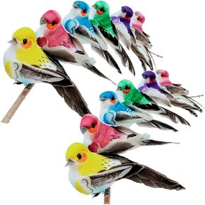 LWINGFLYER 12pcs Artificial Simulation Foam Feather Birds 3.9inch Small Decorative Realistic Sparrow Bird Ornaments for Crafts Christmas Tree Decorations Party Decor Seasonal Display