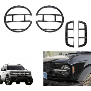 POETRYXIAO Bronco Headlight Cover and Front Side Warning Lamp Cover for 2021-2023 Ford Bronco Accessories, Headlight Lamp Trim Protector Kit for Bronco (Carbon Fiber)