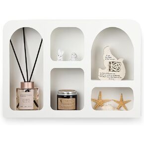 Ella & Emma White Decorative Floating Wall Shelf, Geometric Arched Wall Shelf, Boho Nordic Modern Style Shelves for Wall Decor, Wall Mounted Shelf Storage Nursery, Bedroom, Living Room, Bathroom