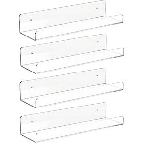 CY craft 6 PCS Acrylic Invisible Floating Bookshelf for Kids Room,15 inch Modern Picture Ledge Display Toy Storage Wall Shelf 5MM Thick U Shelves Storage Rack