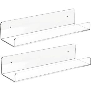 CY craft 6 PCS Acrylic Invisible Floating Bookshelf for Kids Room,15 inch Modern Picture Ledge Display Toy Storage Wall Shelf 5MM Thick U Shelves Storage Rack