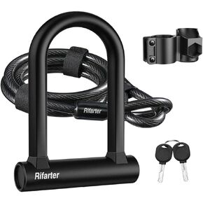 Rifarter Bike U Lock, Compact Bicycle Lock U with 5ft Cable and Keys, Silicone-Coated Bike U-Locks for Road Mountain Folding Bike