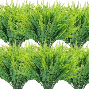 CEWOR 36 Bundles Fake Boston Fern Artificial Ferns for Outdoors Large Greenery Plants UV Resistant Faux Plastic Plants Shrubs for Garden Front Porch Window Box Indoor Outdoor Decoration