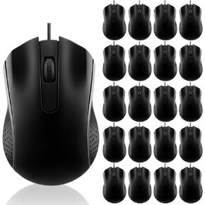 Tellegloww 20 Pcs Wired USB Computer Mouse Bulk 3-Button Corded Mouse Wired Mouse for Laptop Desktop Computer Mice for PC Office School Home Supplies, Black