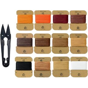 Bonded & Round Waxed Threads, 3-PLY Round Thread 12 Colors 252 Yards - Hand Sewing - All Leather Projects/Crafts/All-Purpose Threads/Macrame/Bracelet (0.55 mm, 21yd/Each)