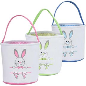 1 Pack Easter Bunny Basket Egg Bags for Kids,Easter Burlap Tote Egg Bags Gift Baskets,Easter Egg Hunt Basket with Handle,Canvas Fluffy Tails Rabbit Bags Buckets for Kids Easter Party Decoration