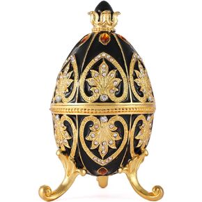 Trinket Box with Hinged Black Easter Egg Enameled Jewelry Box Classic Ornaments Metal Craft Gift for Home Decor