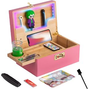 Zusor Large Bamboo Box Tray Set With Combination Lock, Decorative Box, Decorative Box With Removable Rolling Tray, Comes With Accessories, Colorful Light Strip, Great Gift For Men (Black)