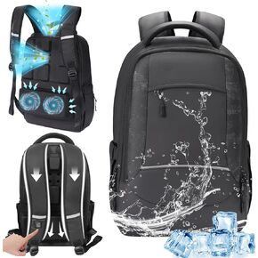 PANGTIKU Hiking Backpack with 2 Cooling Fan - Hiking Daypack Shoulder Bag Waterproof Cooling Cozy for Camping Sport Travel (Black,25L)