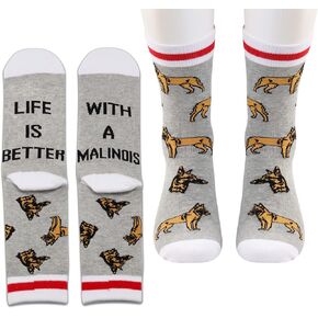 PXTIDY 2 Pairs Belgian Malinois Socks Dog Lovers Gift Life Is Better With A Malinois Novelty Crew Socks Belgian Malinois Dog Gifts