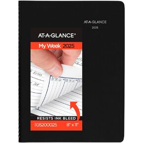 AT-A-GLANCE 2025 Appointment Book Planner, Weekly, 8" x 11", Large, Quarter-Hourly, DayMinder, Black (G5200025)