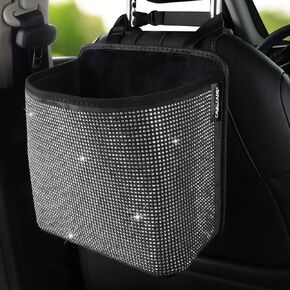 Cavalcade Car Back Seat Organizer, Bling Hanging Pocket, Large Seat Back Travel Caddy Bag, Diamond Trash Bin Garbage Container (White)