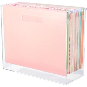 Hanging File Organizer Box, Acrylic File Folder Organizer for Letter Size Folders Portable File Holder Box with Handles Desk Hanging Folder Organizer File Crate Clear 12.2 x 10.24 x 4.92''