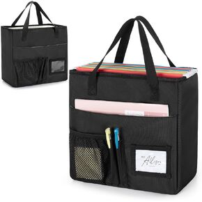 LoDrid Collapsible File Tote Bag with Handles, Portable File Organizer Box with 3 Built-in Boards for Letter Size Files, Document Storage Case for Office, Home, Travel, Totem, Bag Only