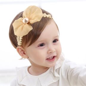 Bethynas Baby Girls Cute Bowknot Headband with Peal Handmade Lace Bowknot Toddler Hairband Infant Pearl Elastic Headband Birthday Party Hair Accessory for Newborn Baby (Style 4 - pink 2)