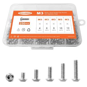 M5 x 60mm 65mm 70mm 75mm 80mm Button Head Socket Cap Screws Bolts 304 Stainless Steel Metric Machine Allen Hex Drive, Fully Threaded, Assortment Kit 25PCS