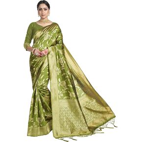 الساري الهندي للنساء من باناراسي آرت الحرير المنسوج ساري | هدية زفاف هندية تقليدية ساري مع بلوزة غير مخيطة in Kuwait