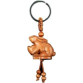 Peach Wood Chinese Zodiac Key Ring for Attract The Good Luck Wealth,FengShui Decor