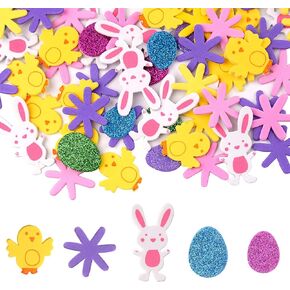 TUPARKA 160 Pcs Easter Foam Stickers Animal Shape Self Adhesive Easter Stickers Glitter Egg Stickers for Easter Day Party Crafts Home Decoration