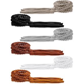 Geyoga 6 Pieces Women's Waist Belt Braided Woven Tassels Chain Belt PU Leather Rope Belt Skinny Tie Belt Boho Fringe Belt for Skirt Dress