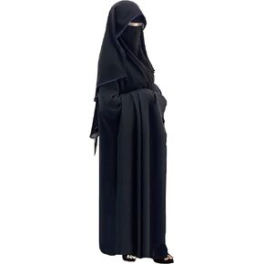Saudi Chiffon First Class Quality Long Saudi Niqab Burqa Hijab Face Cover Veil Islam Islamic Jilbab (Black x Dark Blue Satin)
