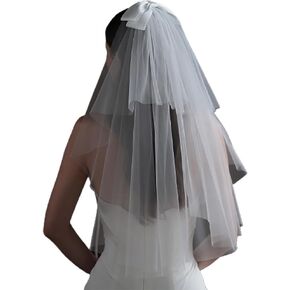 Woeoe Bridal Shower Veil Short Wedding Veil Women's Simple Tulle Bachelorette Party Veils Satin Edge With Comb for Wedding