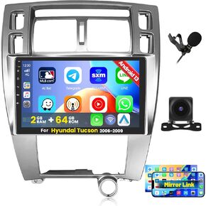 Roinvou 2+64G Android CarPlay Stereo for Hyundai Tucson 2006-2009, Built-in Wireless CarPlay with Android Auto, 10.1'' Touch Screen in-Dash GPS Navigation Support Mirror Link BT FM RDS AHD WiFi DSP