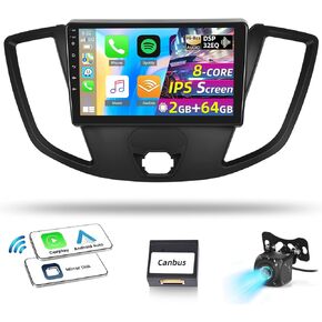 [8-Core 2+64G] Car Radio for Ford Transit 2015 2016 2017 2018-9 inch IPS Touchscreen Android 13 Radio - Wireless Carplay & Android Auto DSP 32EQ 59 UI Custom Homepage + AHD Backup Camera + Canbus