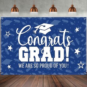 Moukeren Graduation Decorations Graduation Backdrop Banner Class of 2024 Graduation Backdrop Grad Background for Graduation Party Photo Studio Props Decoration Sign Supplies, 72.8 x 43.3 Inch(Blue)