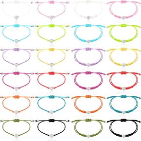 CHENGU 24 Pieces Back to School Friendship Bracelets Adjustable Handmade Braided Rope Bracelets Wish Bracelets for Kids Girls Women