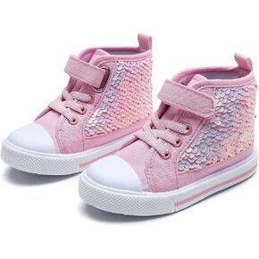 Toddler Girls Sequin Sneakers High Top Canvas Sneaker Fashion Sparkle Shoes for Girls Dressy