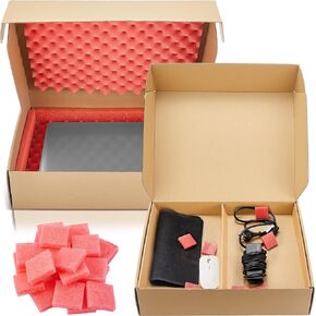 Yeaqee 16.7 x 13 x 4 Inches Laptop Shipping Box Secure Mailer Box Empty Moving Boxes Kraft Delivery Box Shipping Container with Charger Box, 20 Foam Sheets, Foam Frame, 2 Foam Padding for Packing