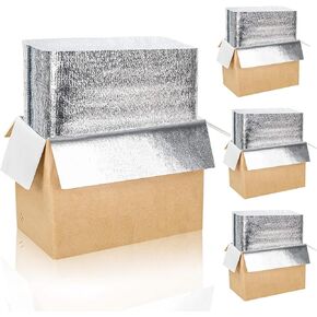 Whaline 4 Pack Insulated Shipping Box with Foil Aluminum Bag Liner Resuable Cold Carton Cooler Boxes Food Delivery Box for Frozen Perishable Item Packing Moving, 8.7x5.1x6.3"