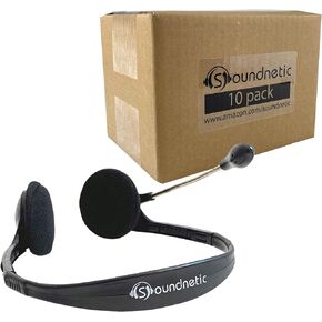 Disposable Stereo Classroom Headset with 3.5mm Plug and Boom Microphone 10 Pack, Black