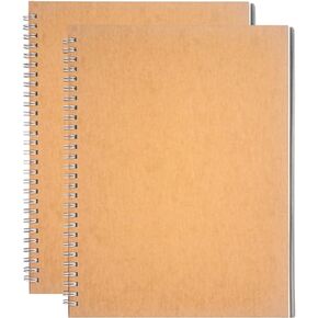 DSTELIN 10 inch x 7.5 inch, 100GSM, Blank Spiral Notebook, 2-Pack, Soft Cover, Sketch book, 100 Pages / 50 Sheets, with writing backboard, Brown