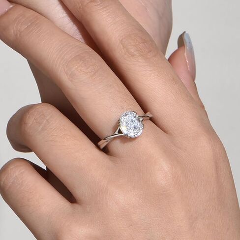 PHNIBIRD خاتم الخطوبة البيضاوي للنساء قطع الثلج المجروش 2.5 قيراط خاتم زركونيا مكعب سوليتير 925 الفضة الاسترليني خاتم الخطوبة in Kuwait