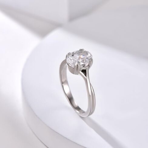 PHNIBIRD خاتم الخطوبة البيضاوي للنساء قطع الثلج المجروش 2.5 قيراط خاتم زركونيا مكعب سوليتير 925 الفضة الاسترليني خاتم الخطوبة in Kuwait
