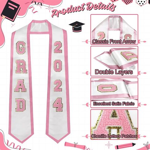 Graduation Honor Stole,Graduation Sash Class of 2024,Graduation Sash with Chenille Letters Patches in Saudi Arabia