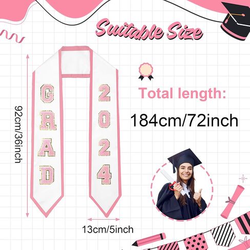 Graduation Honor Stole,Graduation Sash Class of 2024,Graduation Sash with Chenille Letters Patches in Saudi Arabia