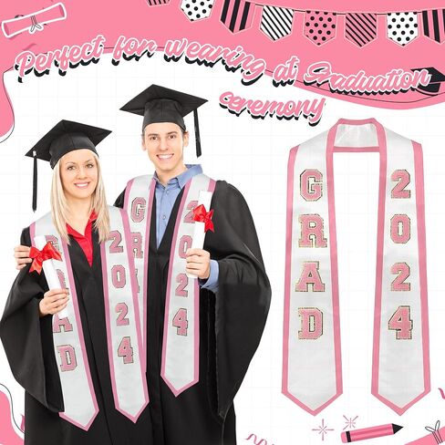 Graduation Honor Stole,Graduation Sash Class of 2024,Graduation Sash with Chenille Letters Patches in Saudi Arabia