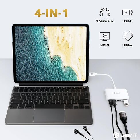 GearIT USB C Hub إلى HDMI | يو اس بي-أ | منفذ 3.5 مم I 100W PD، 4K@120 هرتز DP Alt Mode منفذ الصوت/الميكروفون، USBC Type C Thunderbolt 3/4 متوافق مع MacBook Pro 2020، iPad Pro 2020، Galaxy S20، والمزيد in Saudi Arabia