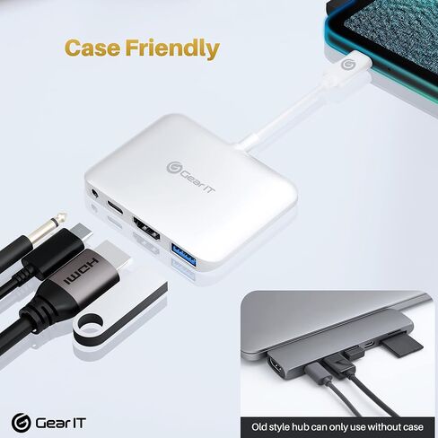 GearIT USB C Hub إلى HDMI | يو اس بي-أ | منفذ 3.5 مم I 100W PD، 4K@120 هرتز DP Alt Mode منفذ الصوت/الميكروفون، USBC Type C Thunderbolt 3/4 متوافق مع MacBook Pro 2020، iPad Pro 2020، Galaxy S20، والمزيد in Saudi Arabia
