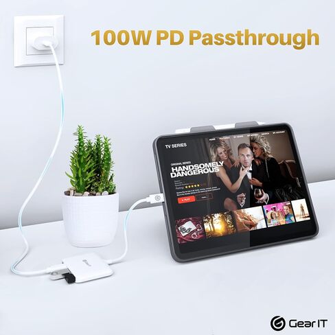 GearIT USB C Hub إلى HDMI | يو اس بي-أ | منفذ 3.5 مم I 100W PD، 4K@120 هرتز DP Alt Mode منفذ الصوت/الميكروفون، USBC Type C Thunderbolt 3/4 متوافق مع MacBook Pro 2020، iPad Pro 2020، Galaxy S20، والمزيد in Saudi Arabia