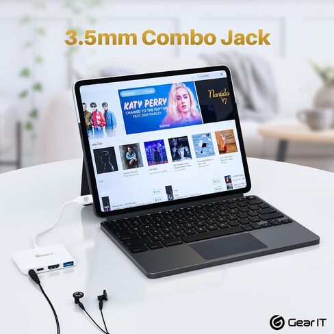 GearIT USB C Hub إلى HDMI | يو اس بي-أ | منفذ 3.5 مم I 100W PD، 4K@120 هرتز DP Alt Mode منفذ الصوت/الميكروفون، USBC Type C Thunderbolt 3/4 متوافق مع MacBook Pro 2020، iPad Pro 2020، Galaxy S20، والمزيد in Saudi Arabia