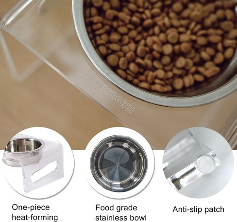 Tilted Raised Elevated Food and Water Bowls Stand for Cat or Small Dogs - Puppy's Clear Acrylic Stainless Steel Dishes Holder for Boy or Girl Pet,Modern,Durable and Easy to Clean by WBhonghui (Black) in Saudi Arabia