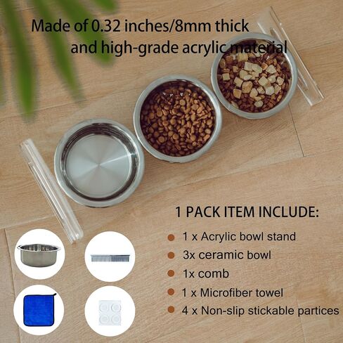 Tilted Raised Elevated Food and Water Bowls Stand for Cat or Small Dogs - Puppy's Clear Acrylic Stainless Steel Dishes Holder for Boy or Girl Pet,Modern,Durable and Easy to Clean by WBhonghui (Black) in Saudi Arabia