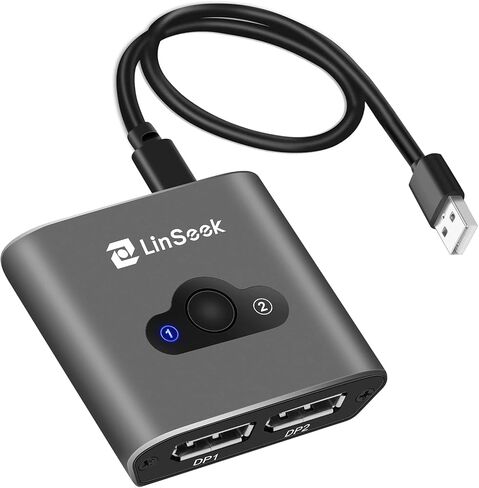 محول LinSeek DisplayPort 4K@60 هرتز DP ثنائي الاتجاه 2 في 1 مخرج، 1 في 2 مخرج لتحويل إشارات الفيديو بين شاشتين لجهاز كمبيوتر واحد (2 في 1)، متوافق مع شاشة المضيف وما إلى ذلك، رمادي فضائي in Kuwait